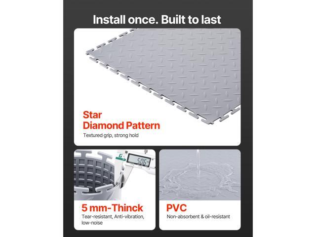 Garage Floor Tiles Interlocking, 8 Pack 20.2 x 20.2 x 0.2 in Interlocking Modular Garage Flooring Tiles, Diamond Plate Slip-Resistant PVC Mats for...