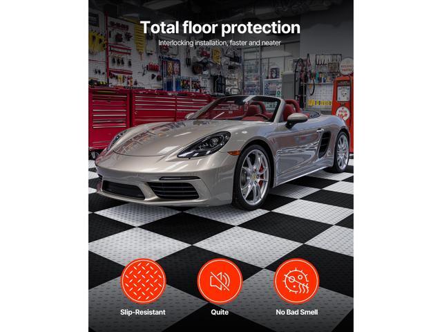 Garage Floor Tiles Interlocking, 8 Pack 20.2 x 20.2 x 0.2 in Interlocking Modular Garage Flooring Tiles, Diamond Plate Slip-Resistant PVC Mats for...
