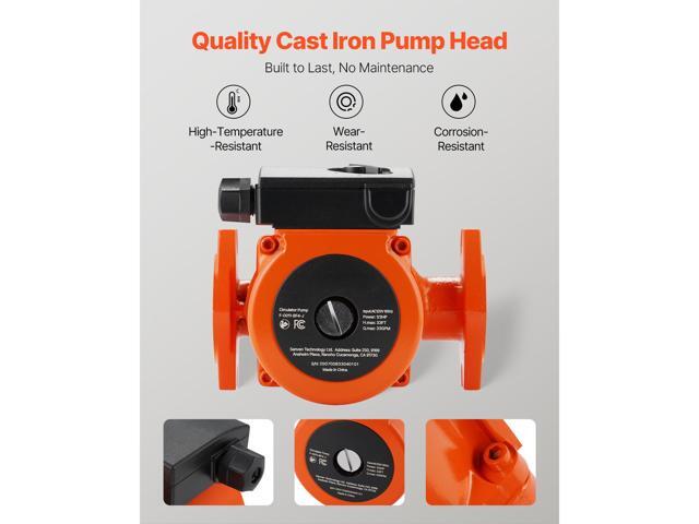 F-0011-BF4-J Cast Iron Circulator Pump, 33 GPM, AC 120V 33 ft Hot Water Recirculating Circulation Pump, 1-1/4 in Flange Connection, 3-Speed...