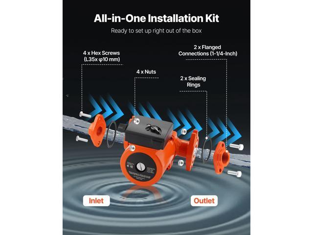 F-0011-BF4-J Cast Iron Circulator Pump, 33 GPM, AC 120V 33 ft Hot Water Recirculating Circulation Pump, 1-1/4 in Flange Connection, 3-Speed...