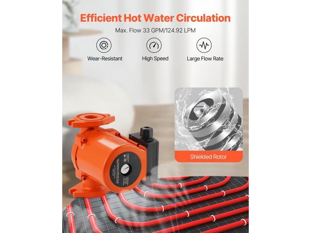F-0011-BF4-J Cast Iron Circulator Pump, 33 GPM, AC 120V 33 ft Hot Water Recirculating Circulation Pump, 1-1/4 in Flange Connection, 3-Speed...