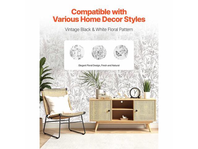 Peel and Stick Wallpaper, 17.7 x 393.7 inch Contact Paper White Line Art Botanical Floral Waterpoof Self Adhesive, Easy to Clean Wall Decorative...