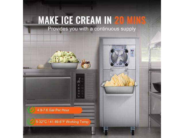 Ice Cream Maker for Commercial Use, Produces 18 Liters per Hour, 1780W, Offers Single Flavor, Equipped with Wheels, 6L Stainless Cylinder, LED...