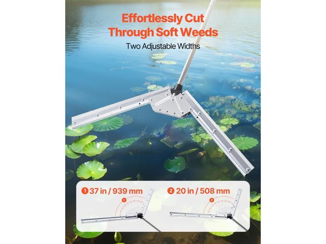 Lake Weed Cutter, Pond Aquatic Plant Cutting Tool with 37 in Max. Cut Width, Sharp and Heavy-Duty Steel Blades, Pond Rake with 30 ft Throw Rope,...