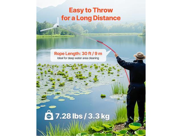 Lake Weed Cutter, Pond Aquatic Plant Cutting Tool with 37 in Max. Cut Width, Sharp and Heavy-Duty Steel Blades, Pond Rake with 30 ft Throw Rope,...