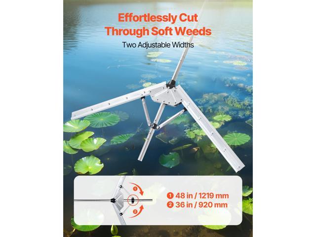 Lake Weed Cutter, Pond Aquatic Plant Cutting Tool with 48 in Max. Cut Width, Sharp and Heavy-Duty Steel Blades, Pond Rake with 30 ft Throw Rope,...