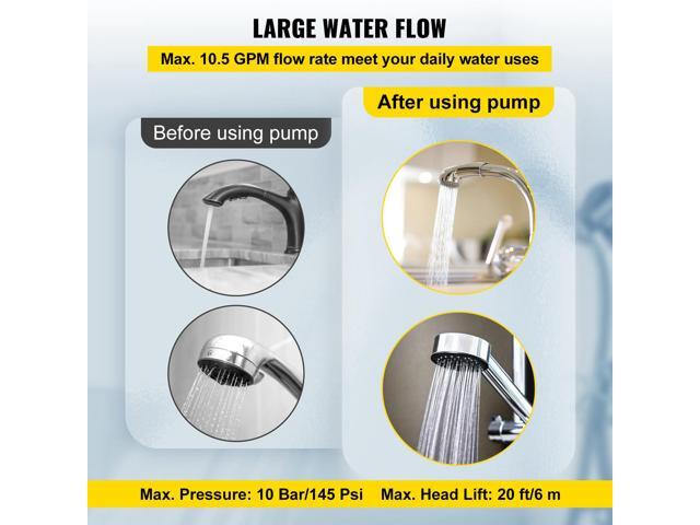 Hot Water Recirculating Pump, 93W, 110V Water Circulator Pump, Circulation Pump, 3/4 G Thread to 1/2 NPT Brass Adapter, Stainless Steel Head, 3...