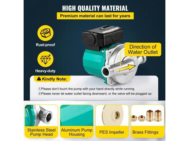 Hot Water Recirculating Pump, 93W, 110V Water Circulator Pump, Circulation Pump, 3/4 G Thread to 1/2 NPT Brass Adapter, Stainless Steel Head, 3...