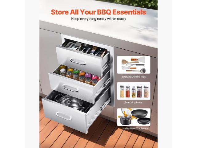 Outdoor Kitchen Drawers 18.11' W x 23.23' D x 23.23' H, Triple-Access Stainless Steel Modular Drawer Cabinet with Handles, BBQ Island Drawer for...