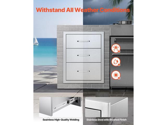 Outdoor Kitchen Drawers 18.11' W x 23.23' D x 23.23' H, Triple-Access Stainless Steel Modular Drawer Cabinet with Handles, BBQ Island Drawer for...