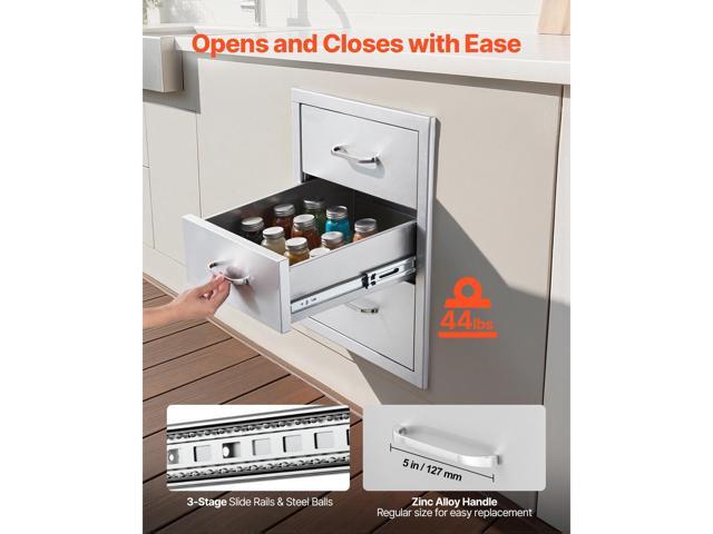 Outdoor Kitchen Drawers 18.11' W x 23.23' D x 23.23' H, Triple-Access Stainless Steel Modular Drawer Cabinet with Handles, BBQ Island Drawer for...