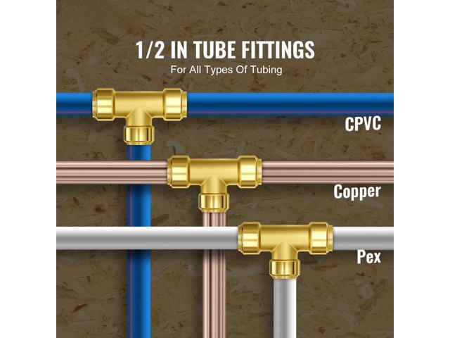 Pipe Fittings, 1/2' 12PCS Tee Brass Pipe Fittings, Push-Fit Pipe Connector Brass Air Fittings, Heavy Duty Plumbing Fittings Adapter for...