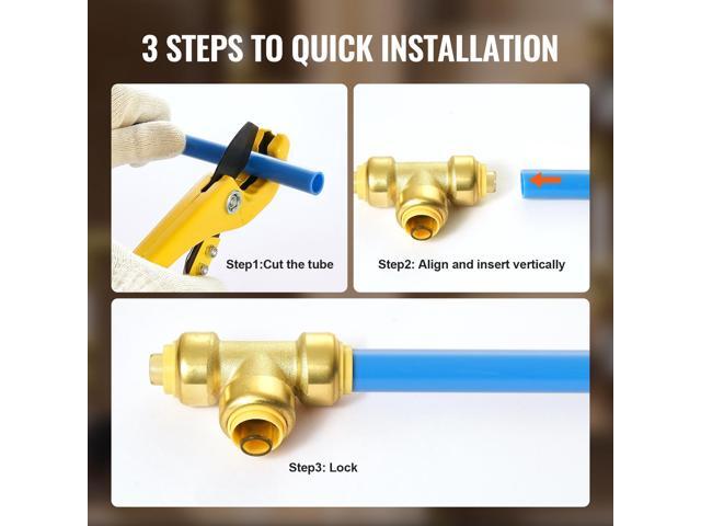 Pipe Fittings, 1/2' 12PCS Tee Brass Pipe Fittings, Push-Fit Pipe Connector Brass Air Fittings, Heavy Duty Plumbing Fittings Adapter for...