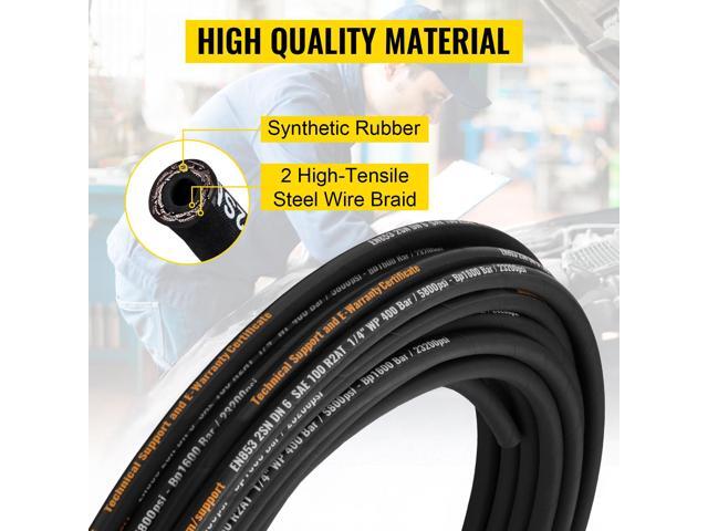 Hydraulic Hose 1/4 inch x 100 ft, Coiled Hydraulic Hose 5800 PSI, Rubber Hydraulic Hose with 2 High-Tensile Steel Wire Braid, Bulk Hydraulic Hose...