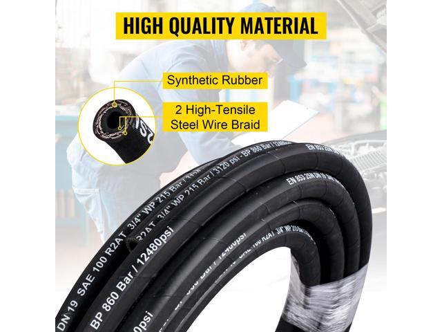 Hydraulic Hose 3/8 inch x 100 ft, Coiled Hydraulic Hose 4800 PSI, Rubber Hydraulic Hose with 2 High-Tensile Steel Wire Braid, Bulk Hydraulic Hose...