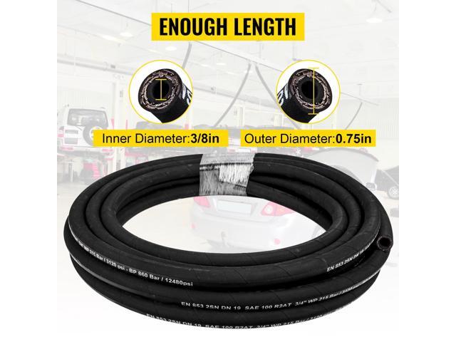 Hydraulic Hose 3/8 inch x 100 ft, Coiled Hydraulic Hose 4800 PSI, Rubber Hydraulic Hose with 2 High-Tensile Steel Wire Braid, Bulk Hydraulic Hose...