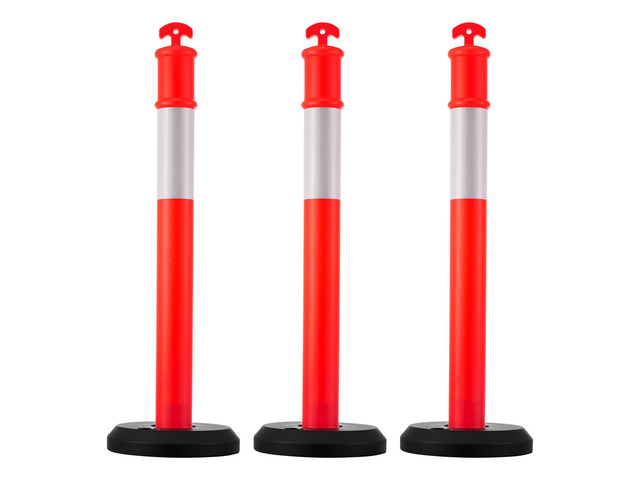 3 Pack Traffic Delineator Posts, 48 inches Traffic Safety Cones with Fillable Base and Reflective Strips, Heavy Duty Delineator Posts for...