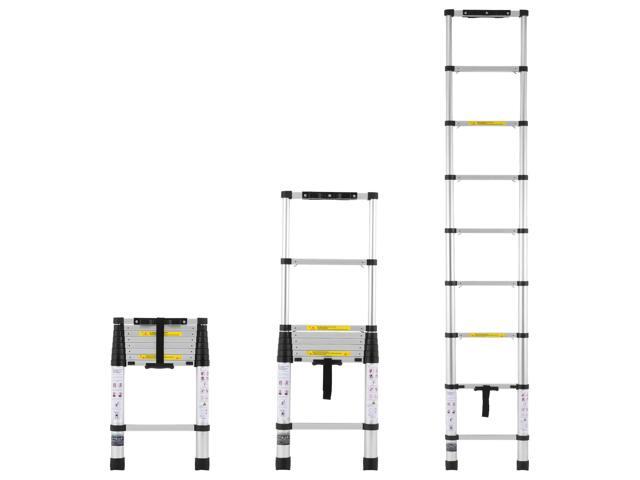 Telescoping Ladder, 8.5FT Aluminum Lightweight Extension Ladder, One-button Retraction Collapsible Ladder, 375 LBS Capacity with Non-slip Feet,...