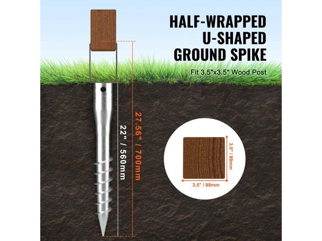 No Dig Ground Anchor, 1 Pack 3.94 x 2.76 x 27.56 in DIY Screw in Post Stake, Includes 6 Lag Bolts & a Rebar, U-Shape Heavy Duty Steel Post Holder,...