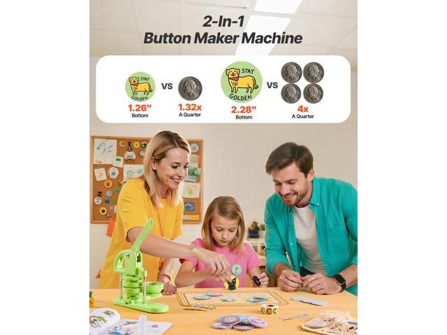 Button Maker Machine, 1.26/2.28 inch 2-in-1, Plastic Pin Maker with 200 pcs Button Parts, Circle Cutter and Magic Book, Reinforced Ergonomic...