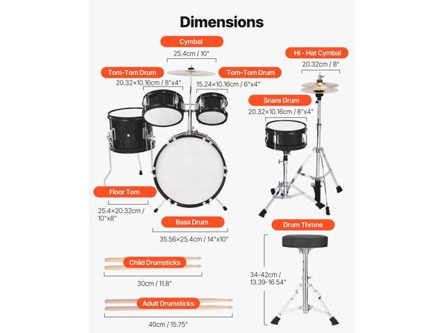Kids Drum Set, 5-Piece 14 in Junior Drum Sets, Beginner Drums Set with Adjustable Throne, Cymbal & Two Pairs of Drumsticks, Musical Learning Drums...