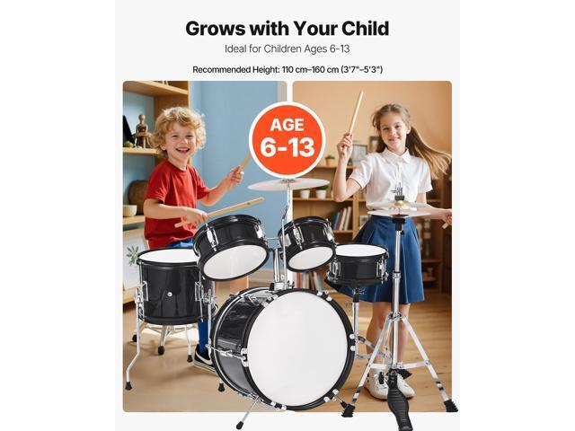 Kids Drum Set, 5-Piece 14 in Junior Drum Sets, Beginner Drums Set with Adjustable Throne, Cymbal & Two Pairs of Drumsticks, Musical Learning Drums...