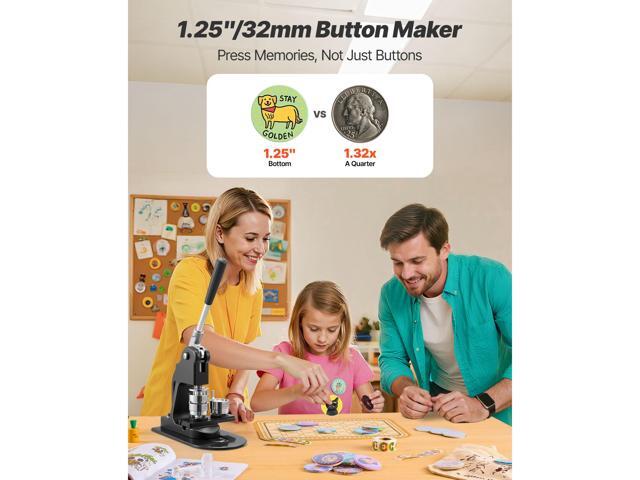 Button Maker Machine, 1.25 in, Pin Maker Machine with 500pcs Button Parts, Circle Cutter, Hex Wrenches and Magic Book, Ergonomic Handle, for DIY...
