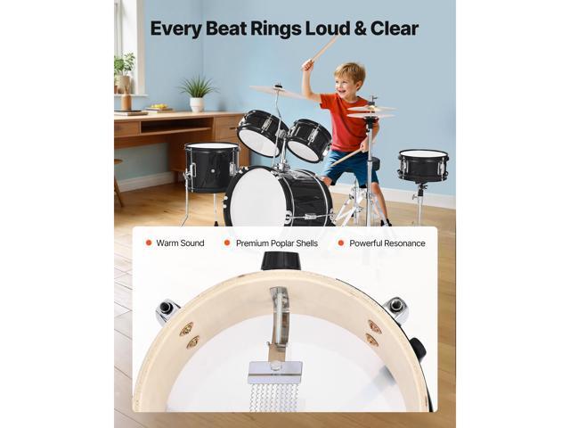 Kids Drum Set, 5-Piece 14 in Junior Drum Sets, Beginner Drums Set with Adjustable Throne, Cymbal & Two Pairs of Drumsticks, Musical Learning Drums...