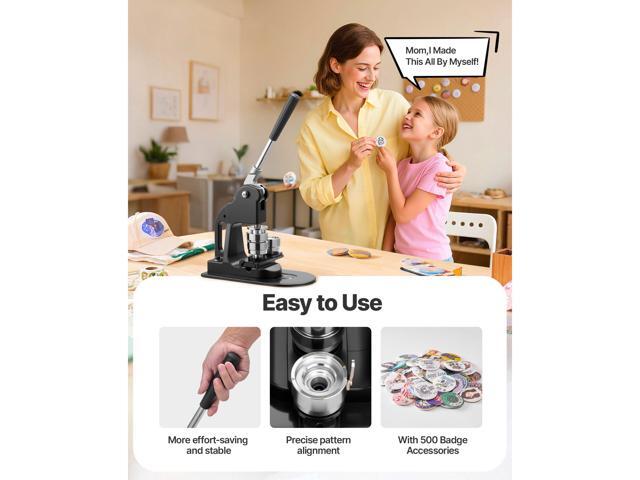 Button Maker Machine, 1.25 in, Pin Maker Machine with 500pcs Button Parts, Circle Cutter, Hex Wrenches and Magic Book, Ergonomic Handle, for DIY...
