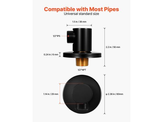 Wall Mounted Supply Elbow, Wall Supply Elbow with O-Ring Flange, Tapered 1/2' NPT Female Inlet, Solid Brass Wall Union, Round Walls Union Water...
