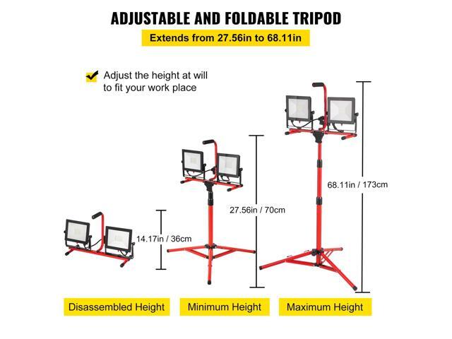 LED Work Light with Stand, 2PCS 10000 Lumen Dual-head LED Work Light with 27.6/'-68.1/' Adjustable and Foldable Tripod Stand, IP65 Waterproofed LED...