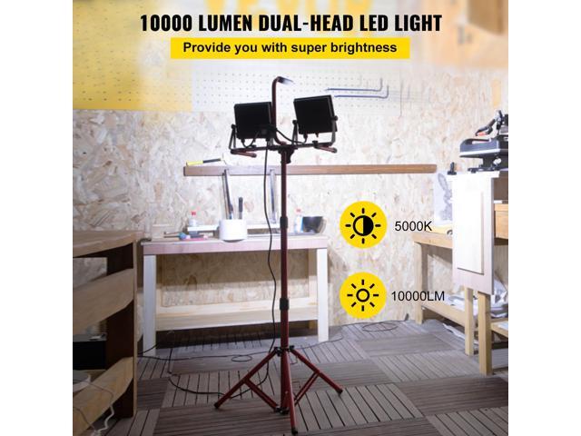 LED Work Light with Stand, 2PCS 10000 Lumen Dual-head LED Work Light with 27.6/'-68.1/' Adjustable and Foldable Tripod Stand, IP65 Waterproofed LED...