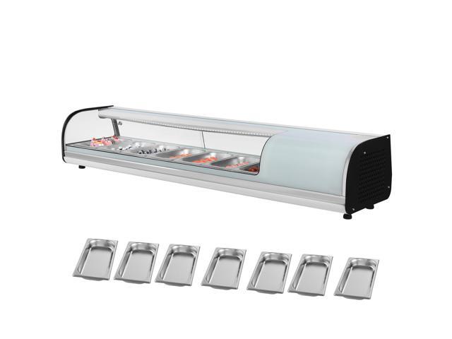 Sushi Display Case Refrigerator, 2.5 Cu. ft Commercial Sushi Case, 7-Pan Countertop Showcase with Curved Glass, LED Lighting, and Digital...