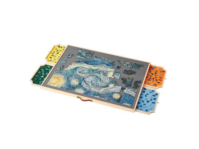 1500 Piece Rotating Puzzle Board with 4 Colorful Felt Drawers and Cover, 34x25 in Portable Wooden Table, Adjustable 2-Tilting-Angle Jigsaw Puzzle...