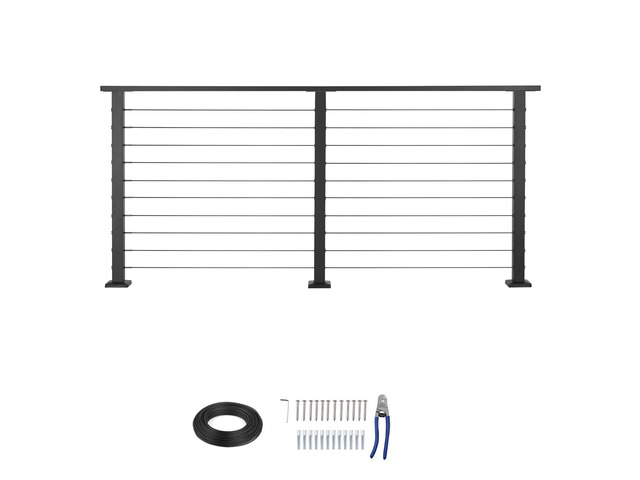 6.5 ft Complete Cable Railing Kit with Post, 35 inch Tall Matte Black Stainless Steel Handrail Cuttable for Outdoor/Indoor Steps, Level Hole...