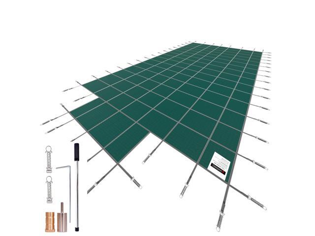 Pool Safety Cover Fits 20x40ft Rectangle Inground Pools, Safety Pool Cover with 4x10ft Center End Step, Mesh Solid Pool Cover with Drainage Holes...