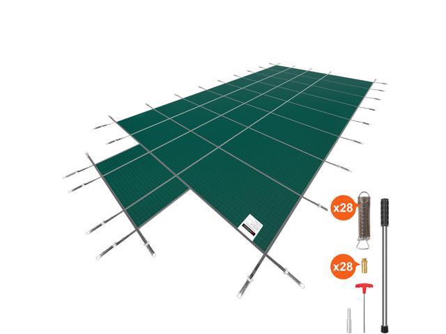 Pool Safety Cover Fits 16x32ft Rectangle Inground Pools, Safety Pool Cover with 4x10ft Center End Step, Mesh Solid Pool Cover with Drainage Holes...