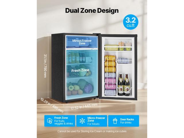 Mini Fridge, 3.2 Cu. Ft, Single Door Compact Refrigerator, Adjustable Temperature, Glass Shelf, Energy Efficient Small Refrigerator, Reversible...