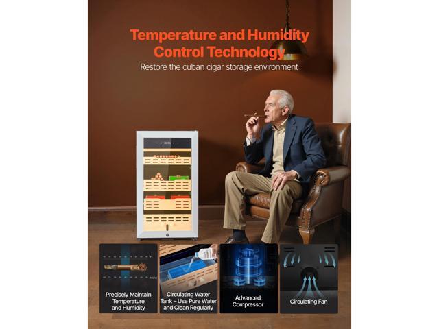 Electric Humidor, 75L, 450 Counts Electric Cigar Humidor Cabinet with Compressor Cooling, Constant Humidity & Temperature Control, Spanish Cedar...