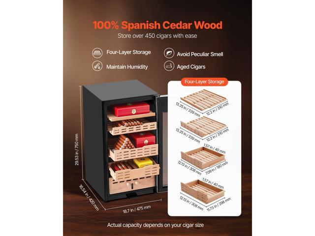 Electric Humidor, 75L, 450 Counts Electric Cigar Humidor Cabinet with Compressor Cooling, Constant Humidity & Temperature Control, Spanish Cedar...