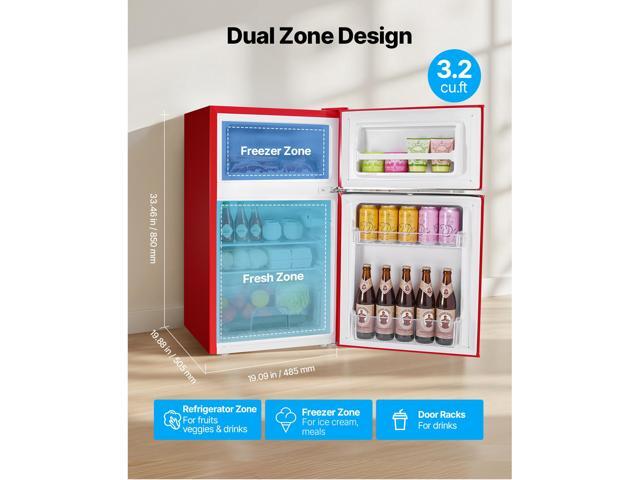 Mini Fridge with Freezer, 3.2 Cu. Ft, Two Door Compact Refrigerator with Adjustable Temperature, Glass Shelf, Energy Efficient Dorm Fridge, Low...