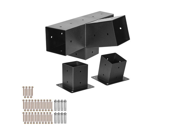 Pergola Kit, 4x4 Inch 4-Way Slanted Bracket for 3.5x3.5 Inch Wood Beams in Actual Size, Carbon Steel Pergola Bracket with Post Base and Wall Mount...