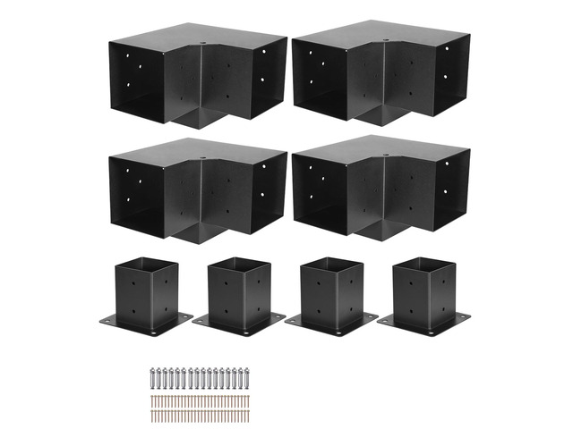 Pergola Bracket Kit, 4x4 Inch (Inner Size 3.5x3.5), 4 Pcs 3-Way Heavy Duty Corner Bracket Woodworks DIY Post Base Kit, Easy Installation Wooden...