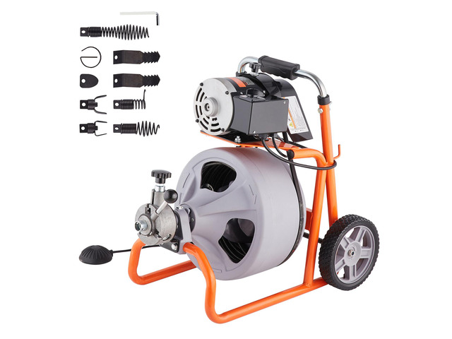 VEVOR Drain Cleaner Machine 100FT x 3/8 Inch Auto Feed with Wheels & 8 Cutters