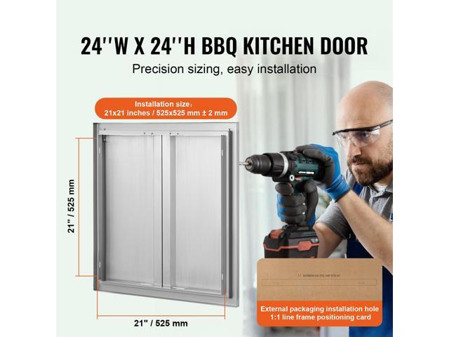 BBQ Access Door, 24W x 24H Inch Double Outdoor Kitchen Door, Stainless Steel Flush Mount Door, Wall Vertical Door with Recessed Handles, for BBQ...