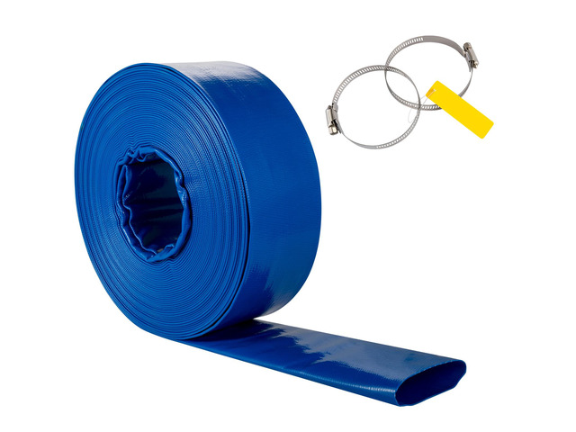 Discharge Hose, 1-1/2' x 100', PVC Fabric Lay Flat Hose, Heavy Duty Backwash Drain Hose with Clamps, Weather-proof & Burst-proof, Ideal for...