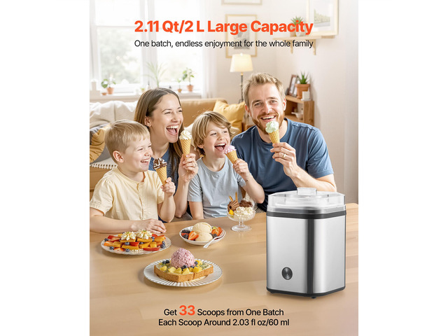 Ice Cream Maker, 2.11 Qt. Large Capacity, Electric Automatic Ice-Cream Machine, with Easy Operation & Cleaning, Stainless Steel Shell, for Homemade...