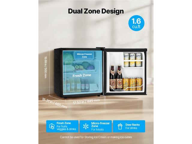 VEVOR Mini Fridge 1.6 Cu. Ft Single Door Compact Small Refrigerator Stainless