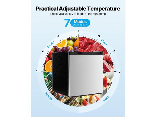 VEVOR Mini Fridge 1.6 Cu. Ft Single Door Compact Small Refrigerator Stainless