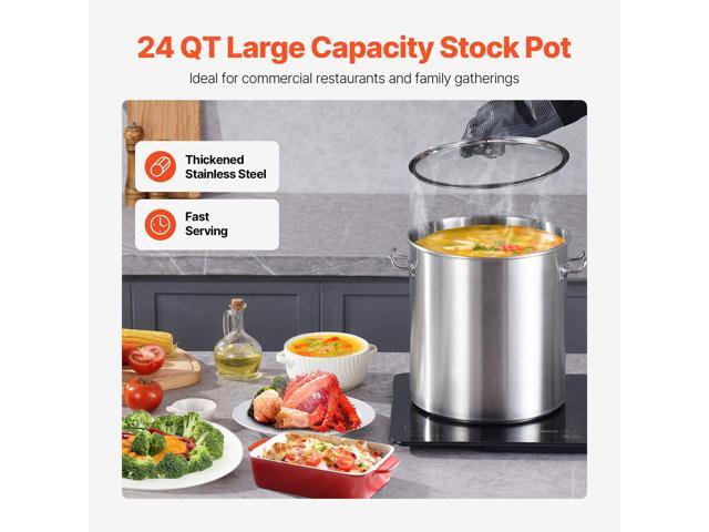 Stainless Steel Stockpot, 24 Quart Cooking Pots, Cookware Sauce Pot with Lid, and Handle, Heavy Duty Commercial Grade Stock Pot, Sanding Treatment,...